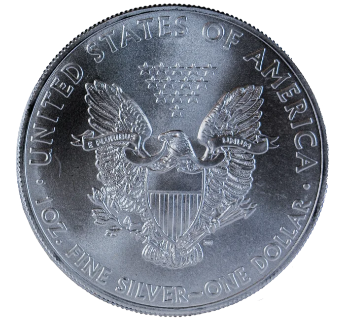 A one ounce American Silver Eagle coin