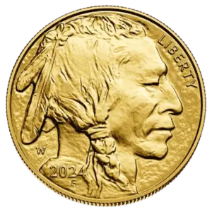 Gold coin featuring Native American profile and feather headdress.