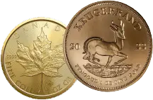 Gold coins and bars