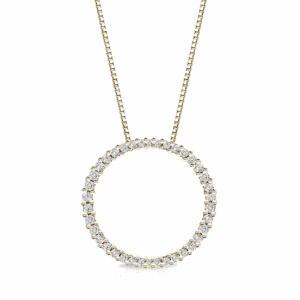 Diamond circle pendant necklace with gold chain, perfect for special occasions.