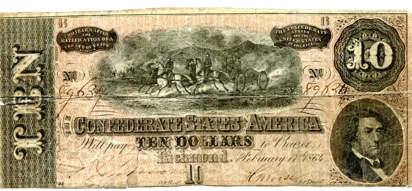 1864 $10 Confederate Currency Note for Sale