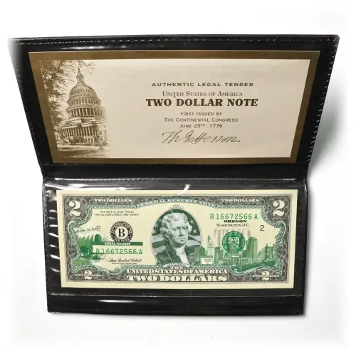 Oregon World Reserve Monetary Exchange Two Dollar Note Folio