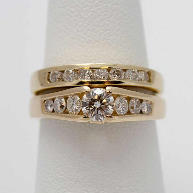 diamond bridal set, yellow gold diamond ring