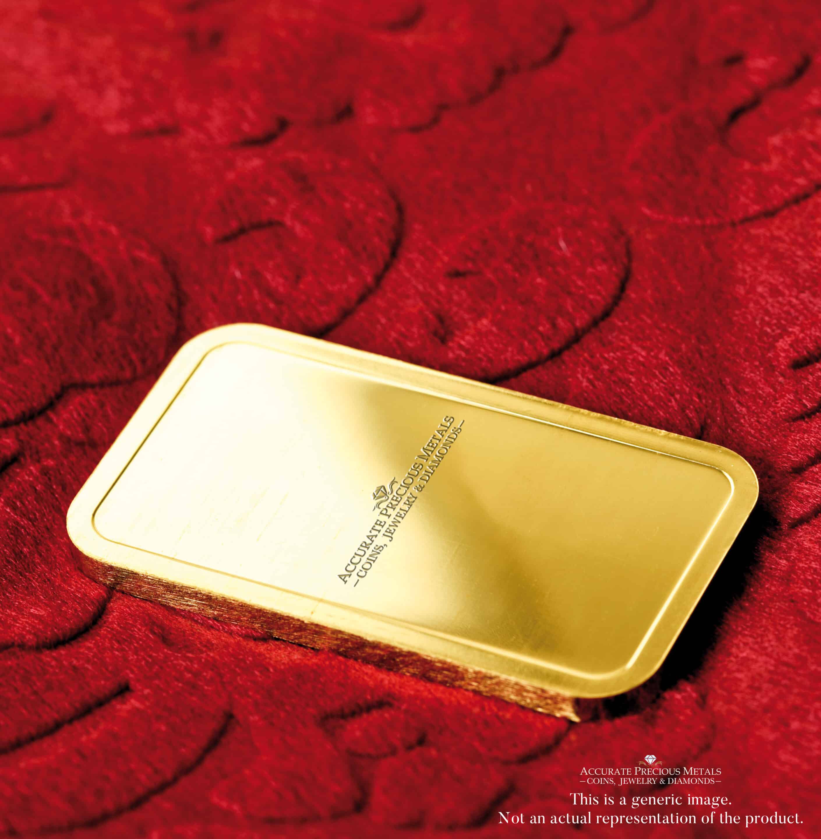 A solid gold bar with a polished surface and a rectangular shape. The bar radiates wealth and value, symbolizing the enduring appeal of gold as a precious metal investment.