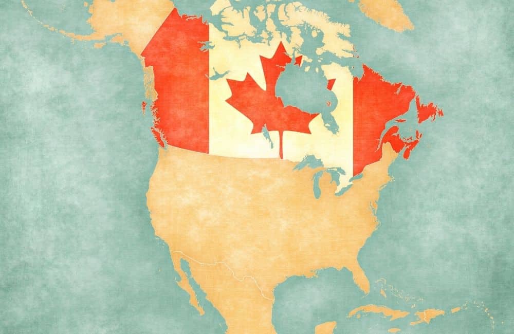 A map of the united states with a canadian flag on it.
