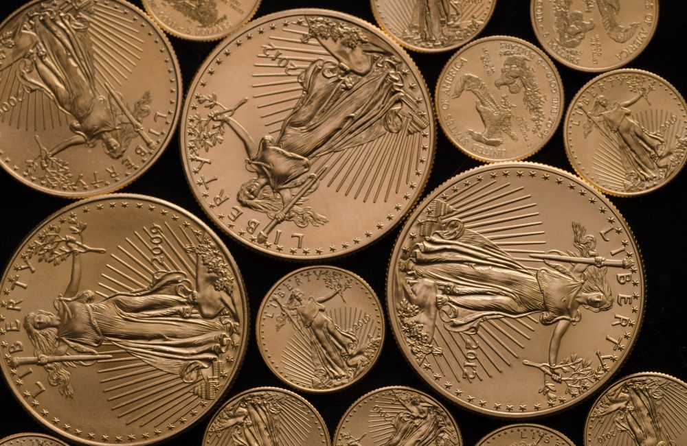 An insightful image depicting a collection of rare United States Gold Coins, shining a light on the rich world of American numismatics. These age-old treasures reveal a fascinating narrative of America's history and economy. Whether you're a seasoned collector or a beginner, this image provides valuable insights into the significance and value of such numismatic rarities.