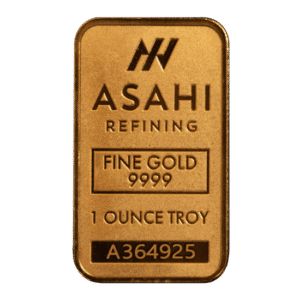 A 1 oz Gold Bar | Asahi with the word Asahi stamped on it.