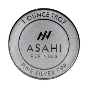 A 1 oz silver coin with the word Asahi Refining on it.