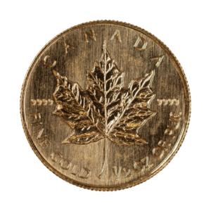 A 1/2 oz Canadian Gold Maple Leaf coin, on a white background.