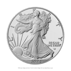 A 2020 american silver eagle coin featuring a detailed relief of lady liberty holding a torch and an olive branch, with "in god we trust" and the year inscribed.