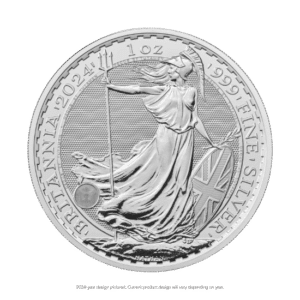 Silver coin featuring the walking liberty design with the sun in the background, encircled by text noting weight and year of minting.