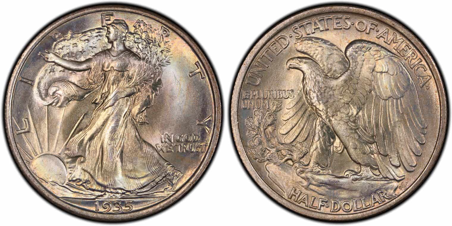Silver coin featuring Lady Liberty, 1935, symbolizing American currency and investment.