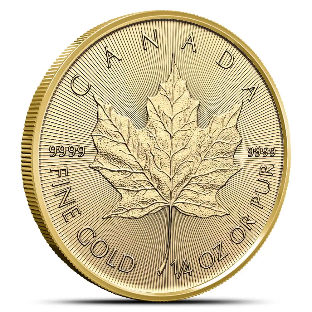 2026 1/4 oz Gold Maple Leaf 1 Gold Maple Leaf coin featuring a detailed maple leaf design, 1/4 oz pure gold.