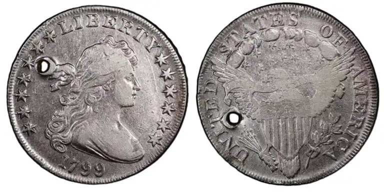 1799 Liberty Cap half dime coin with detailed obverse and reverse images.