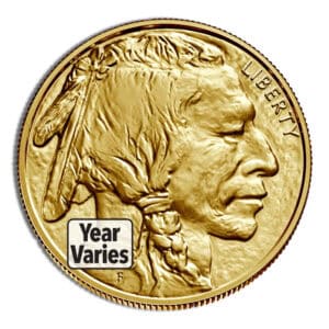 American gold buffalo coin with native american profile, 1 oz gold, investment-grade bullion.